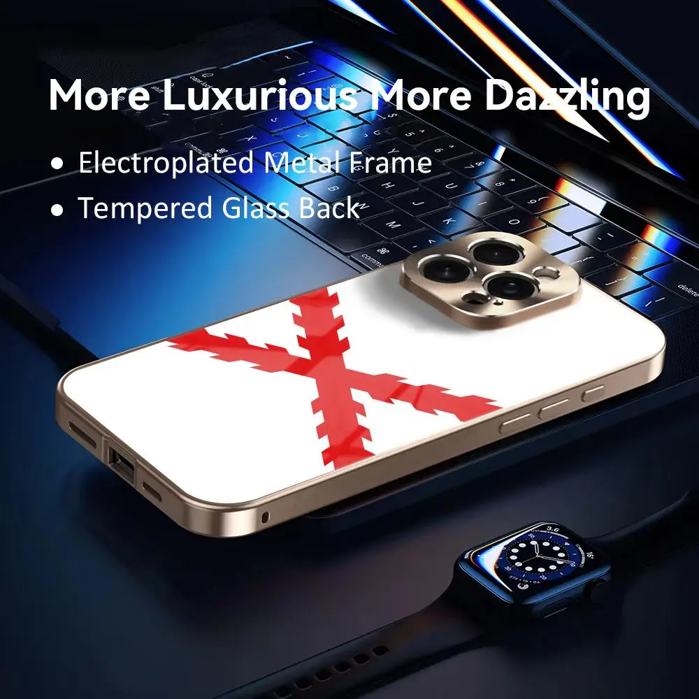Etui na telefon z krzyżem Burgundii do iPhone 17 16 15 14 13 Pro Max Plus, metalowe etui z powłoką galwaniczną, szklana tylna obudowa. — zdjęcie produktu 3