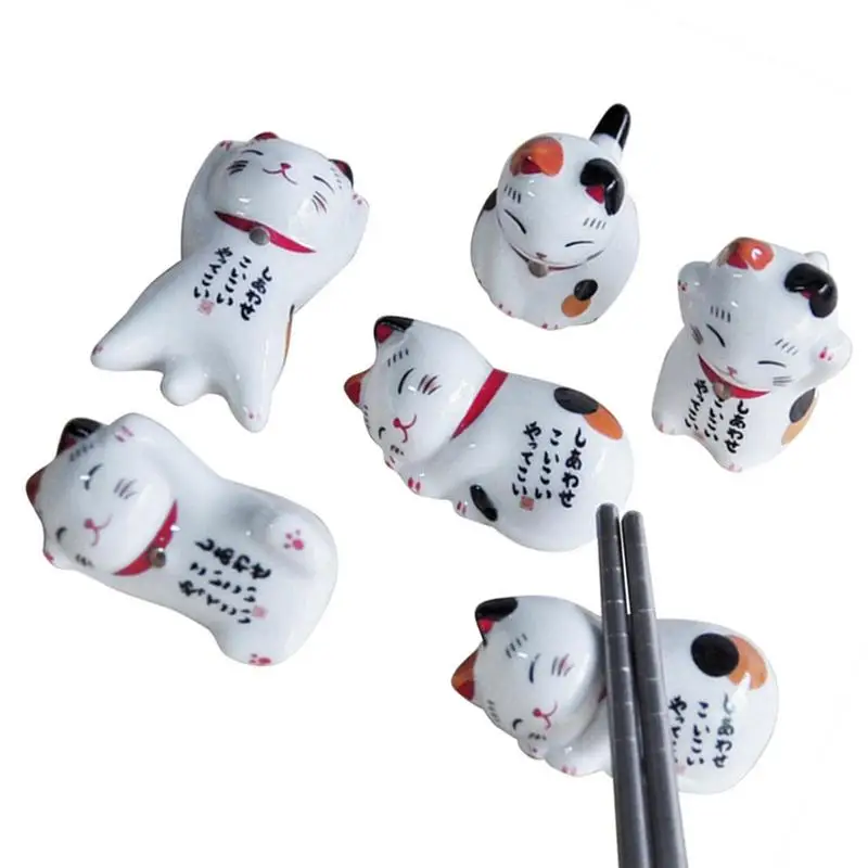 5pc Japanese Style Ceramic Lucky Cat Chopsticks Rest Set Cartoon Chopsticks Rest Lucky Cat Chopsticks Holder Lucky Cat Racks