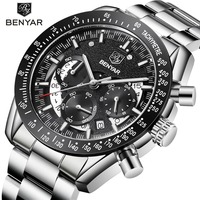 BENYAR Mens Watches Top Luxury Brand Waterproof Sport Wrist Watch Chronograph Quartz Military Genuine Leather Relogio Masculino