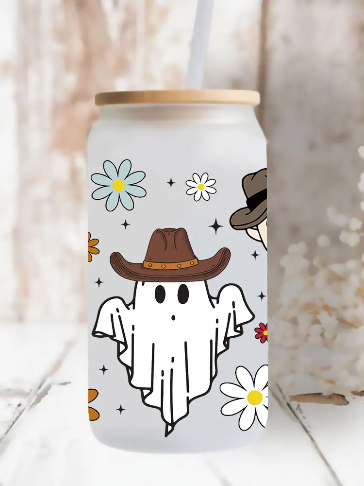 Uv Dtf Cup Wrap Iron On Transfer Cartoon Cowboy Stickers For Glass Cup 16oz Decoration D26959