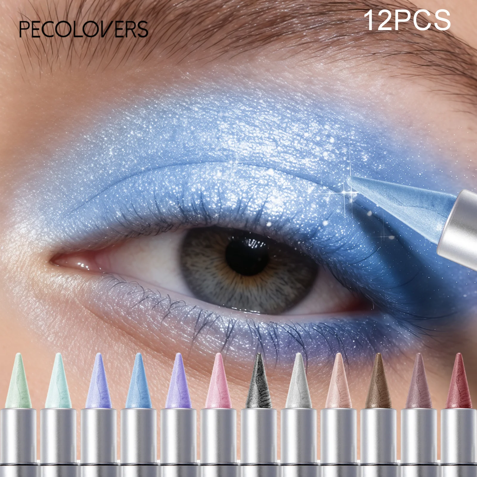 12PCS/SET Sharp Headed Eyeshadow Glitter High Pigmented Eyeshadow Sticks Waterproof Lasting Colorful Shimmer Eyeshadow Makeup