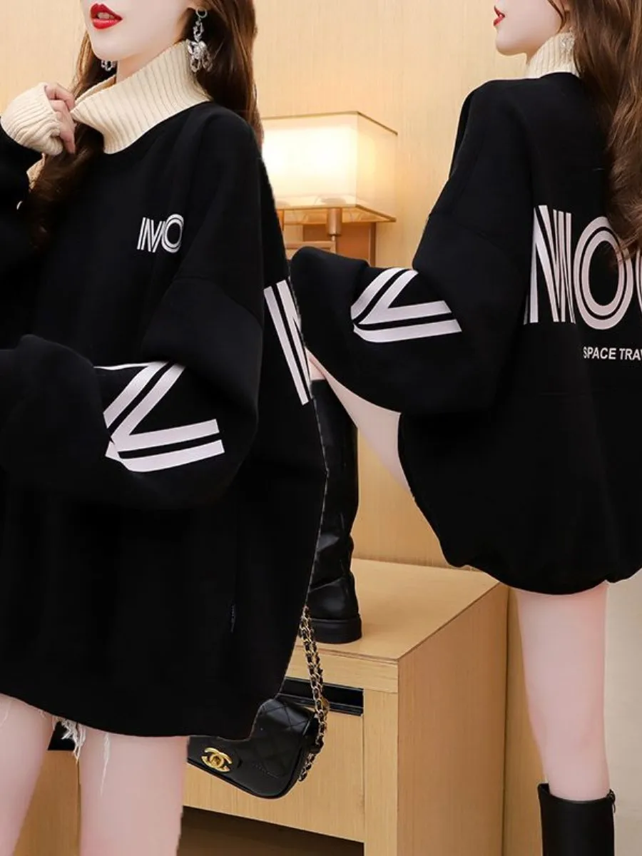 厚手のフリース秋冬パーカー女性用快適多用途ハイカラー長袖アウタースタイリッシュな2点セット