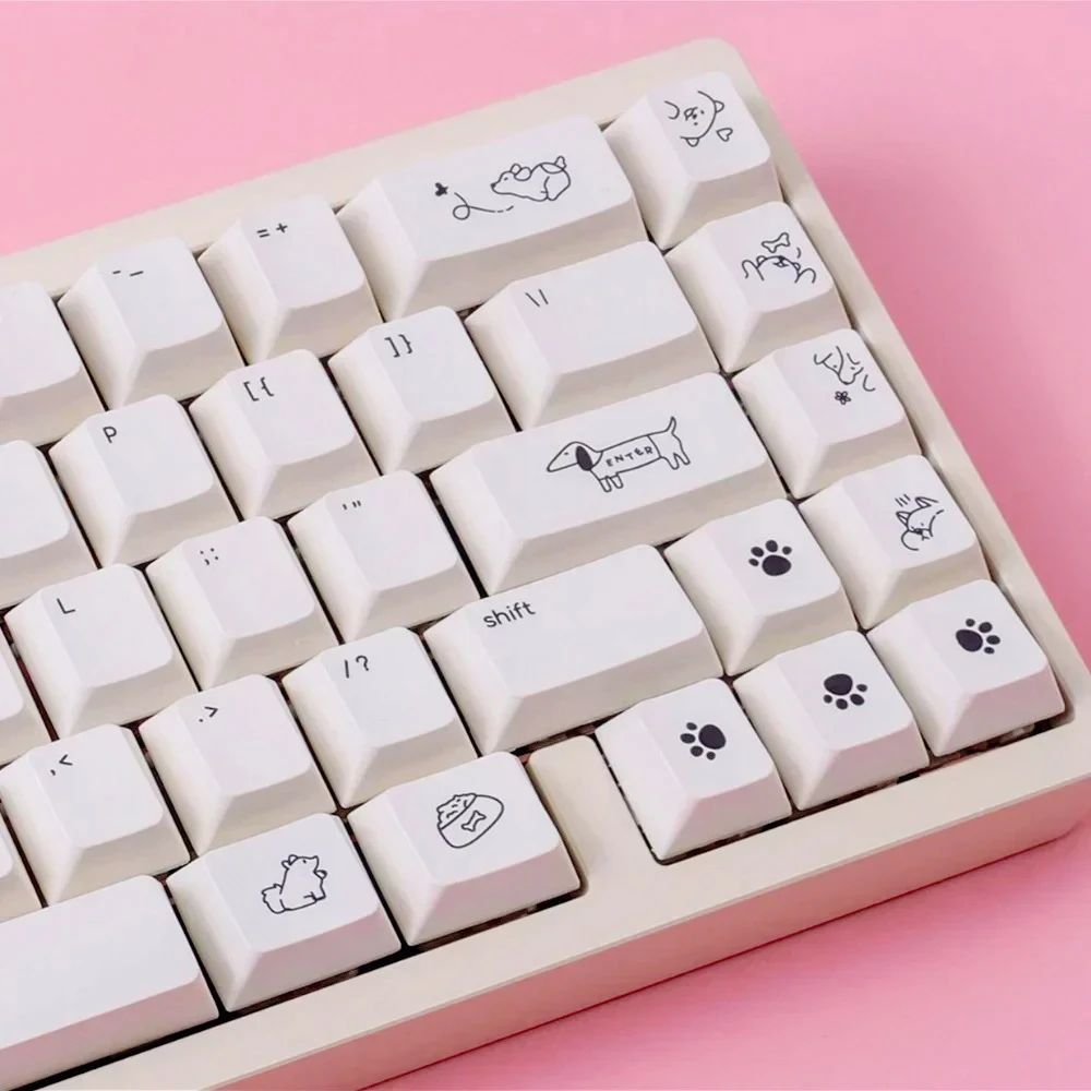 

Cute Puppy Cherry Keycap Set PBT 133 Keys Small Letters Pure White for 61/75/87/104/108Keys GMK67 Gaming Mechanical Keyboards
