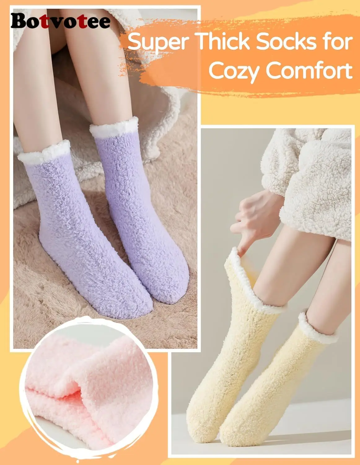 Botvotee Fuzzy Socks Soft Cozy Fluffy Slipper Winter Warm Plush Socks Stocking Thick Comfort Casual Gifts for Women