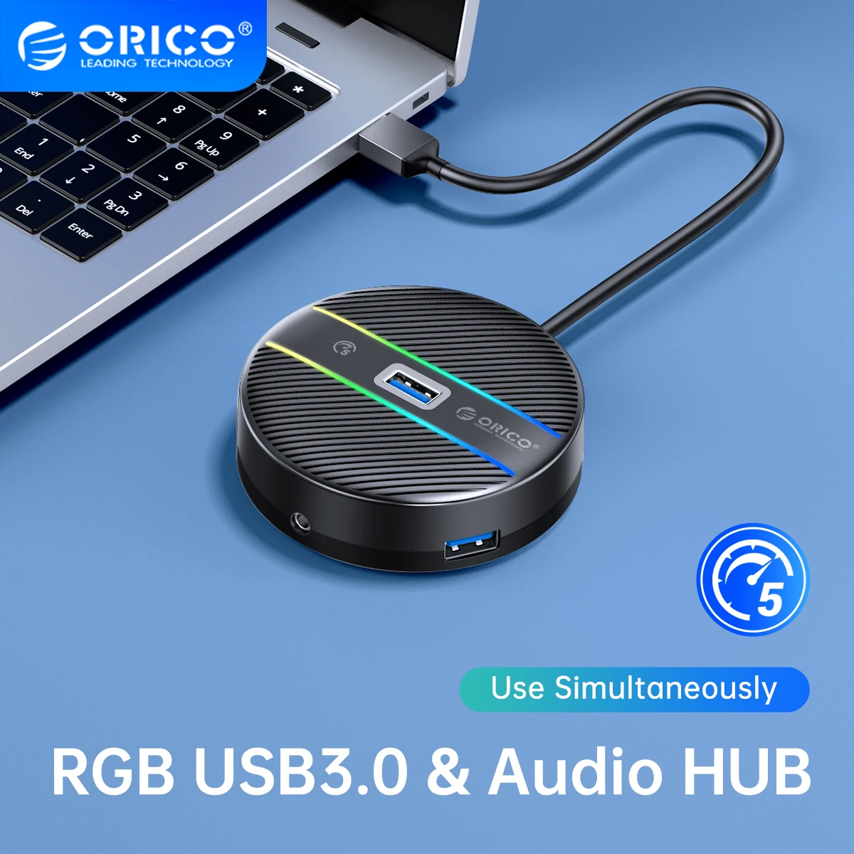 ORICO RGB USB 3.0 HUB USB C 5Gbps Docking Station with Type C Power Port Card Reader SD TF Audio for Laptop Computer MacBook Pro