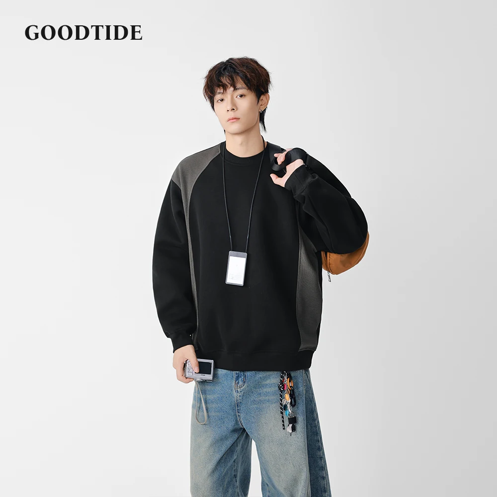 

Fashion Men's Casual Crew Neck Sweatshirt 2025 Winter New Contrast Gray Raglan Sleeves Design and Loose - Fit Daily Wear Top