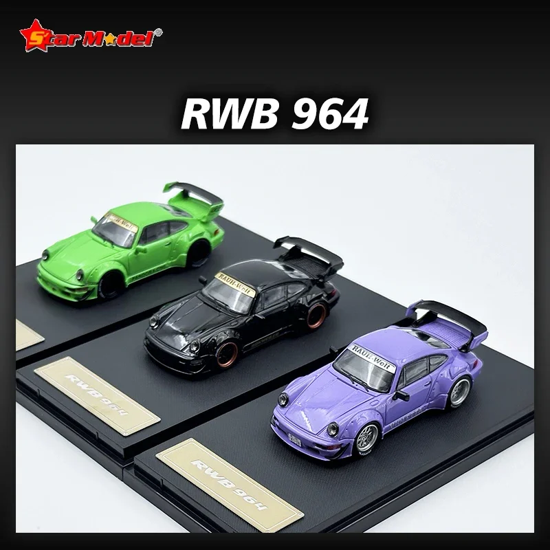 Modèle de voiture Star RWB 964 en verre vert néon moulé sous pression, Diorama, collection de jouets, 1:64