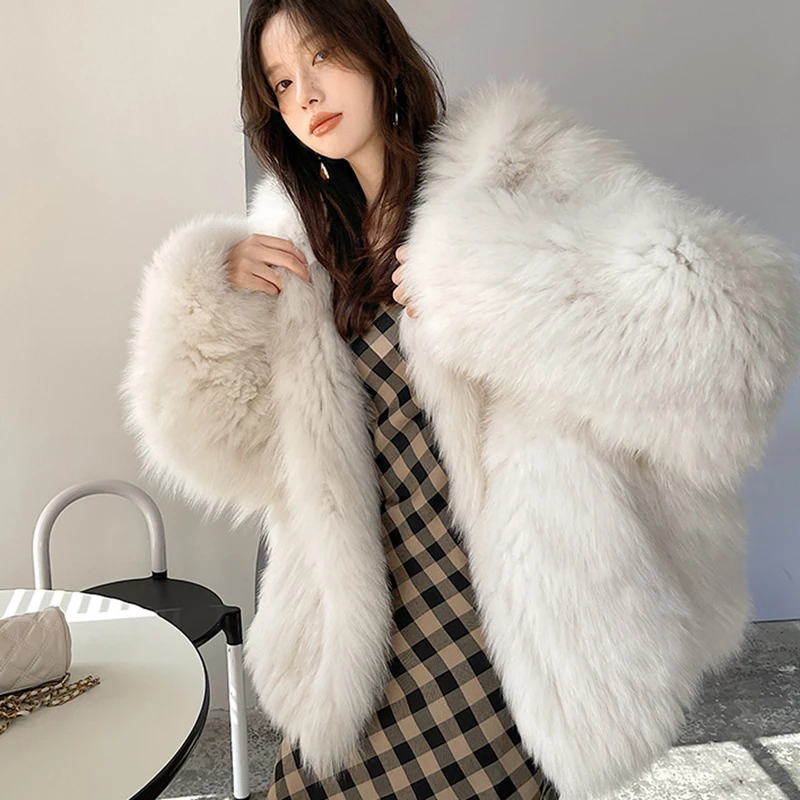 

Woman Solid Color Winter Furry Coats Mujer Tops 2023 High Quality Faux Fur Hooded Coat for Women Long Sleeve Warm Thick Jacket