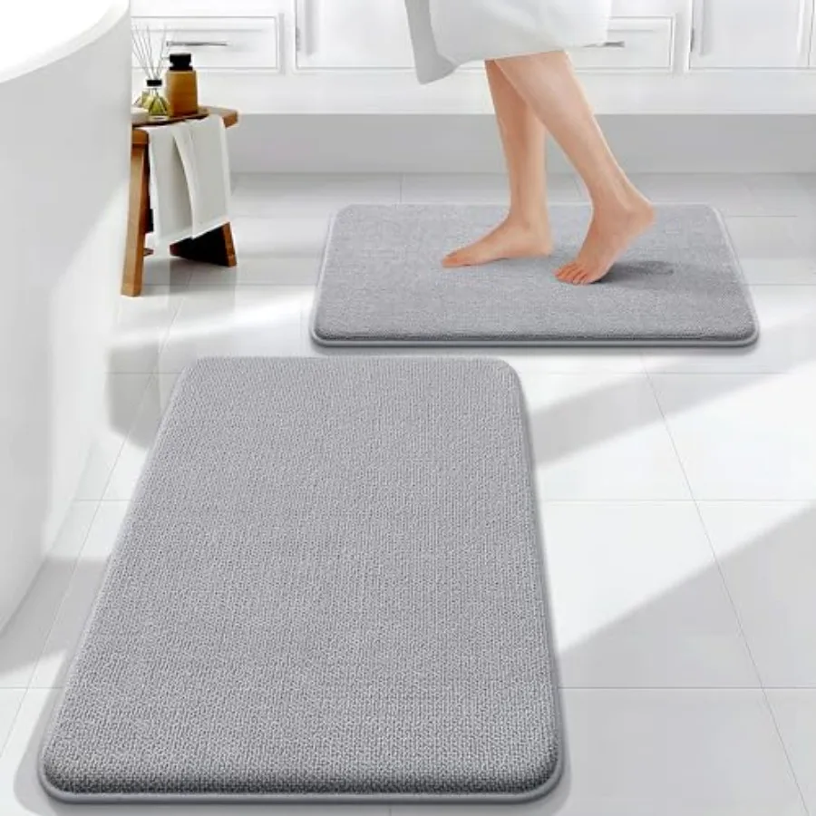 

Bathroom Rugs Sets 2 Piece Soft Absorbent Memory Foam Bath Rug Set Non-Slip Quick Dry Machine Washable Bath Mats for Bathroom H