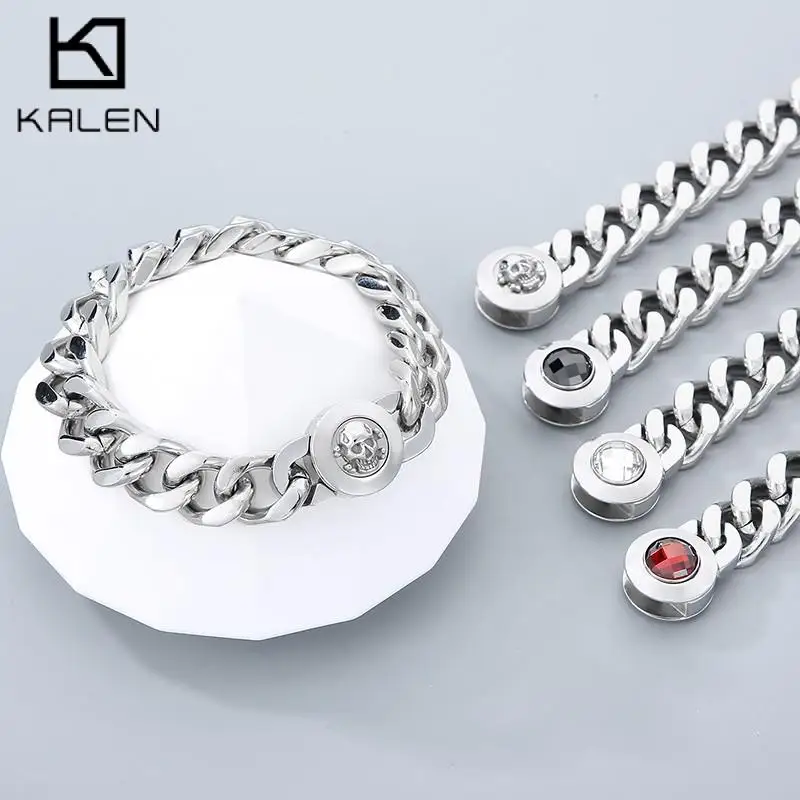 

KALEN 13mm Stainless Steel Zircon Cuban Charm Thick Bracelet for Men Women Punk Simple Party Jewelry Set Polished Heavy Necklace