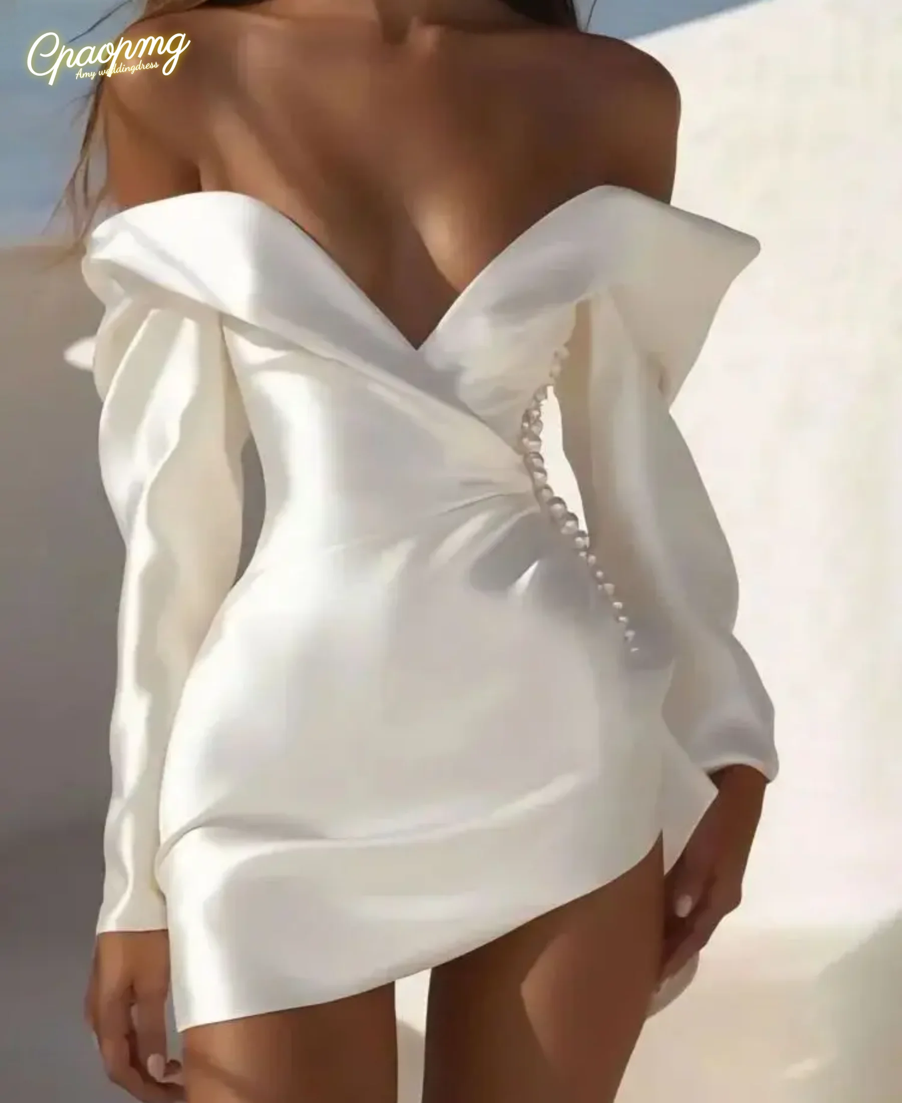 

Customized Sexy V-Neck Long Sleeve A-line Celebration Short Prom Dress Pears Mini Special Occasion Cocktail Party Dress