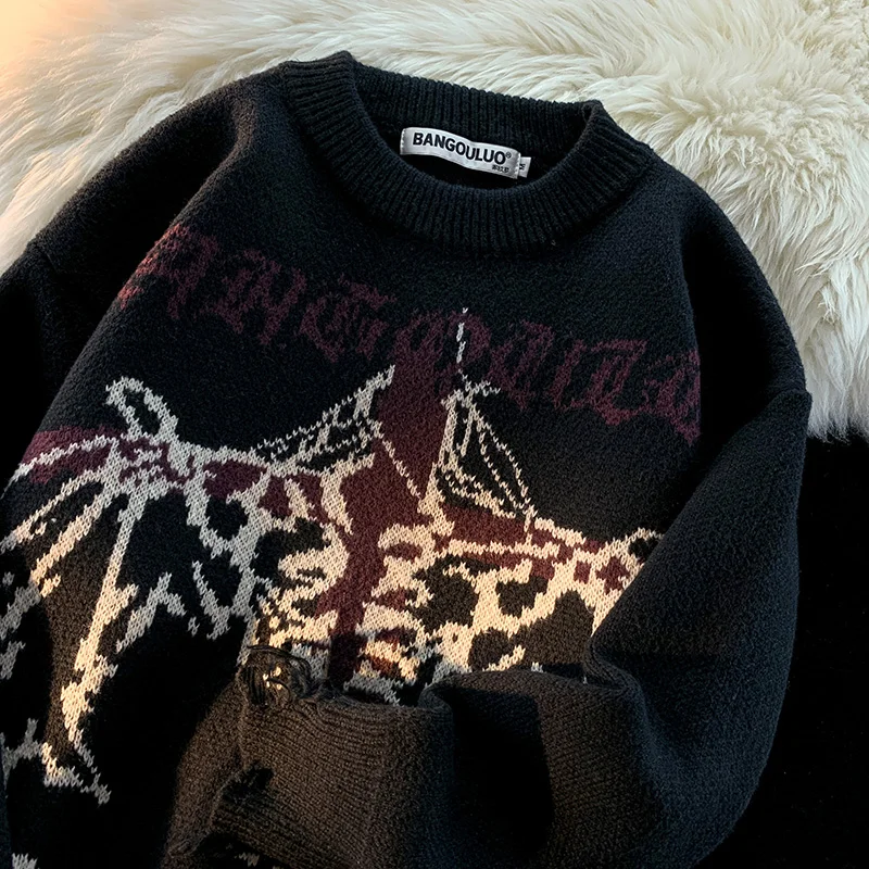 

Oversize Men's Knitwear Original Street Sle k Cross round Ne Large Size Sweater Couple Lazy Sle Winter Faion