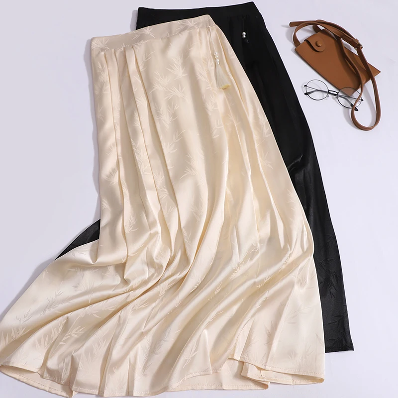 

Chinese Style Horse-face Skirt Women Fringe Pendant Pleated Skirt Jacquard Fabric High-waisted A-line Skirts