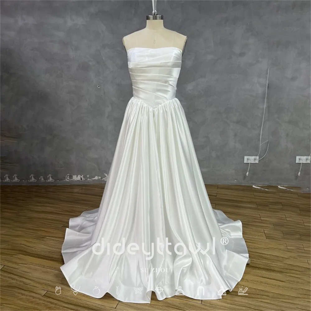 

DIDEYTTAWL Real Picture Customized Long Bridal Gown Satin Fabric Ruched Bodice Aline Silhouette LongTrain Elegant Luxury Modern