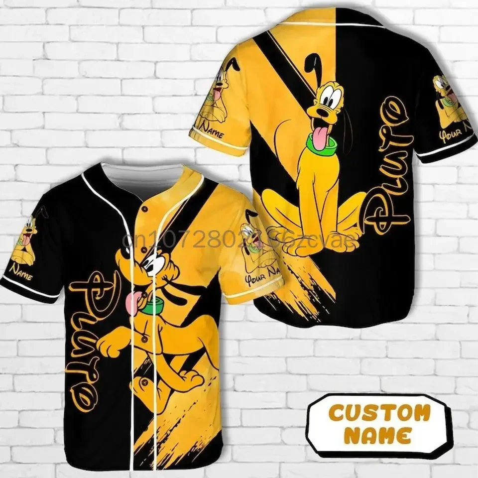 

2024 Custom Name Disney Pluto Baseball Jersey Men Women Tops Disney Baseball Uniform Shirts Casual Party T-Shirts