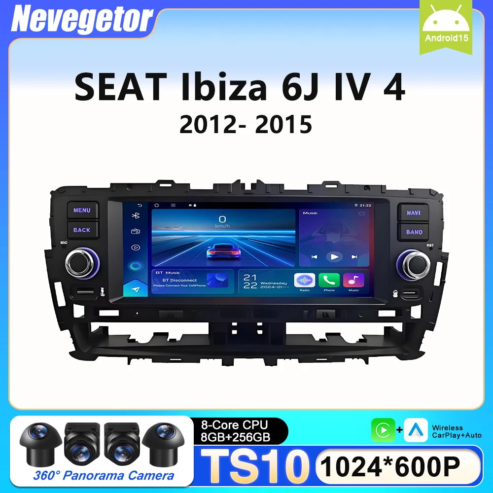 Radio para Auto Android 16 para SEAT Ibiza 6J IV 4 2012 2013 2014 - 2015, Reproductor de 6.86 Pulgadas, Carplay Inalámbrico, Autoestéreo, Navegación