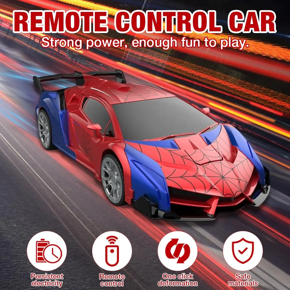 Brinquedo robô de carro transformador RC escala 1:18 luz LED 2,4 GHz transformação de um botão 360 °   Presente infantil recarregável com deriva rotativa