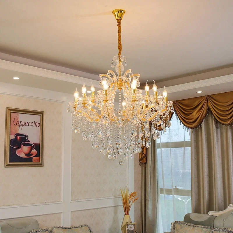 OUTELA Luxurious Candle Pendent  Lamp European Style Crystal Lamp Living Room Restaurant Villa Duplex Building Chandelier