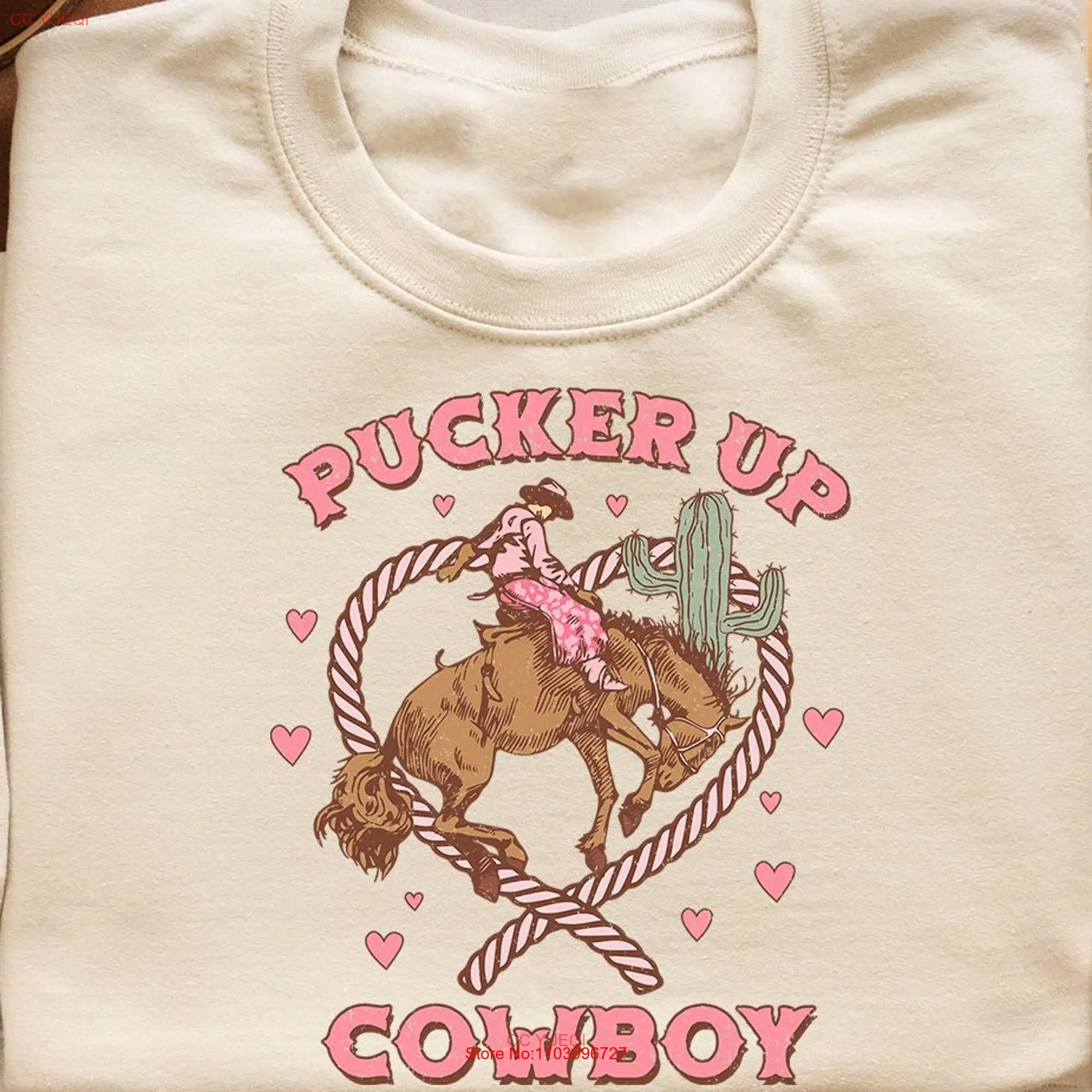 Pucker Up Cowboy SweaT T Shirt Western Valentine Retro Valentines Hearts long or short sleeves