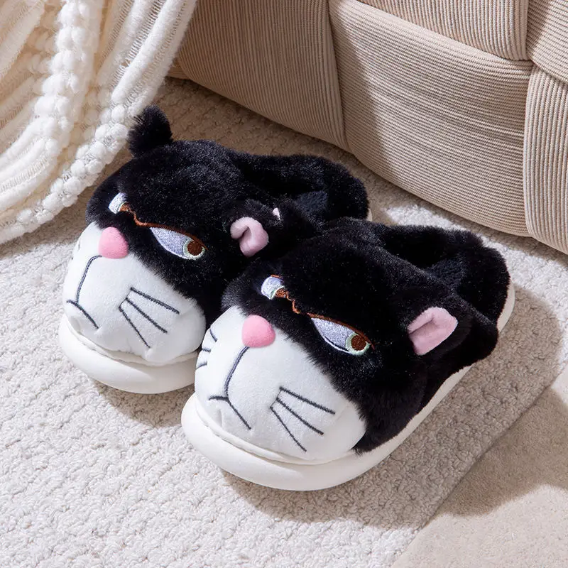 Woman novelty fuzzy furious kitty slippers unisex couple shoes New funny enraged cat slippers for women fluffy indoor flip flops