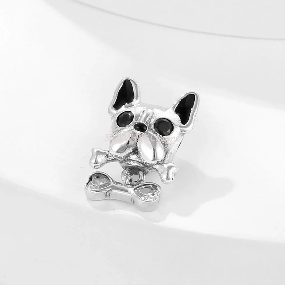 Original Design Cute Pet French Bulldog & Heart Bone Charm Bead Fit Pan Bracelets DIY Women Jewelry Gift New Arrivals