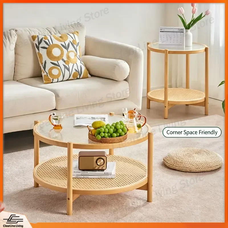 Modern Minimalist Nesting Coffee Table Set Glass Top Wood Frame Storage Living Room Furniture Small Space Home Decor Accent