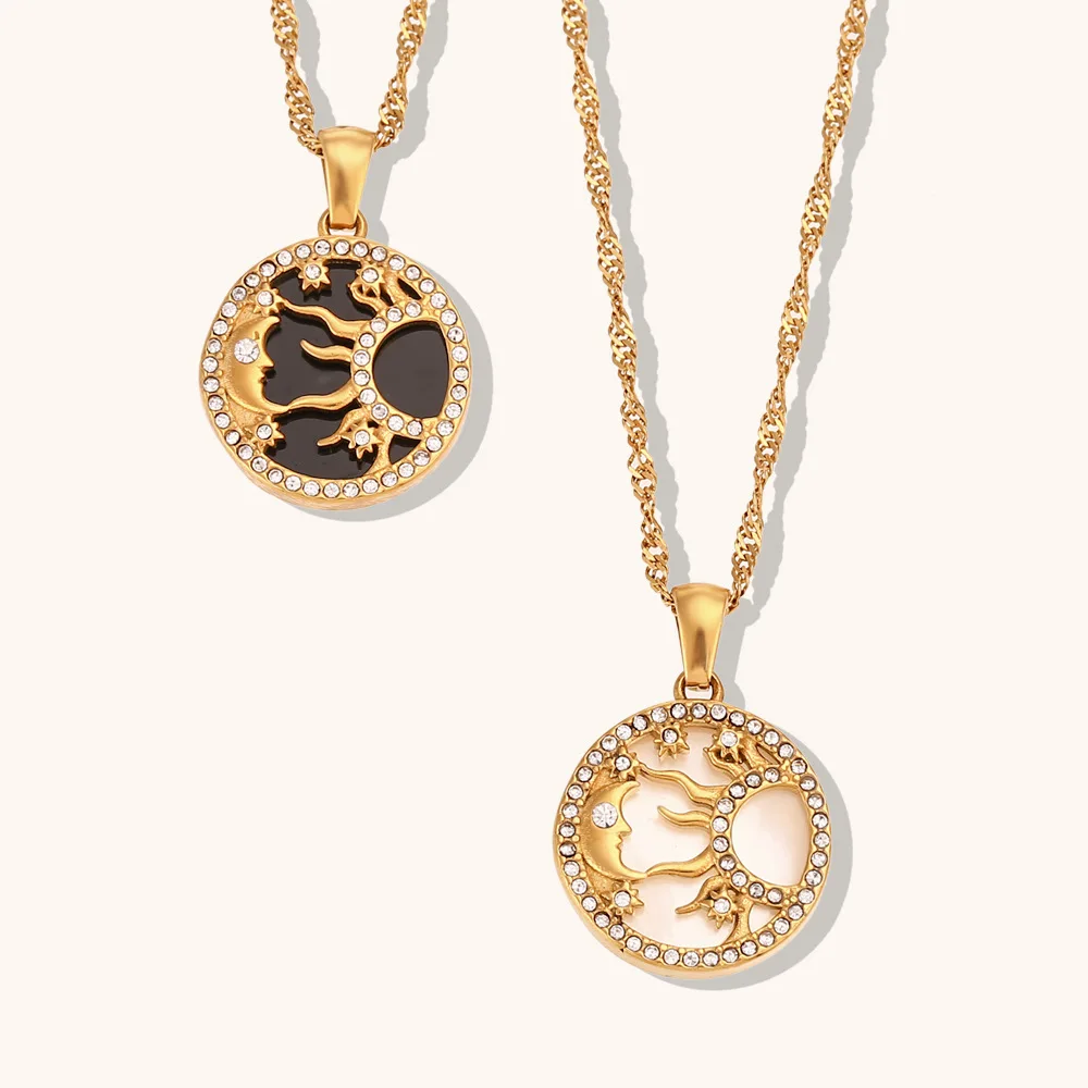 PAPERPLUS | Stainless Steel Moon Star Necklace for Women,and Girl. Shell Coin Pendant Choker.Gold Document,Gift for Best Friend