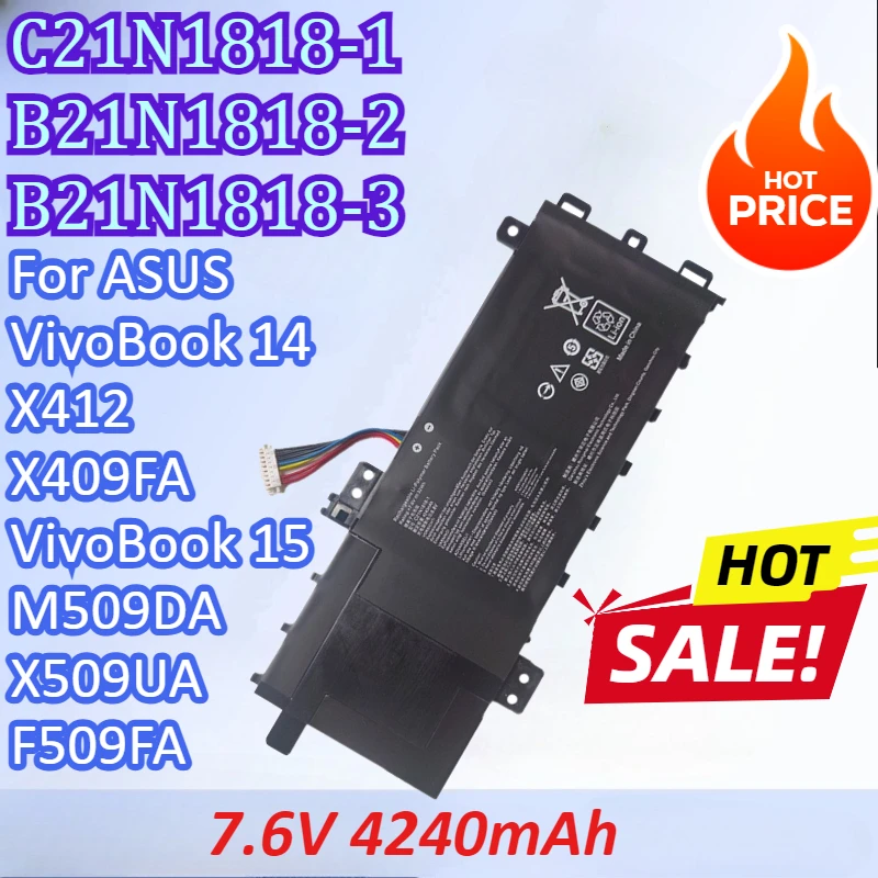 

C21N1818-1/B21N1818-2/B21N1818-3 7.6V 4240mAh Laptop Battery For ASUS VivoBook 14 X412 X409FA VivoBook 15 M509DA X509UA F509FA