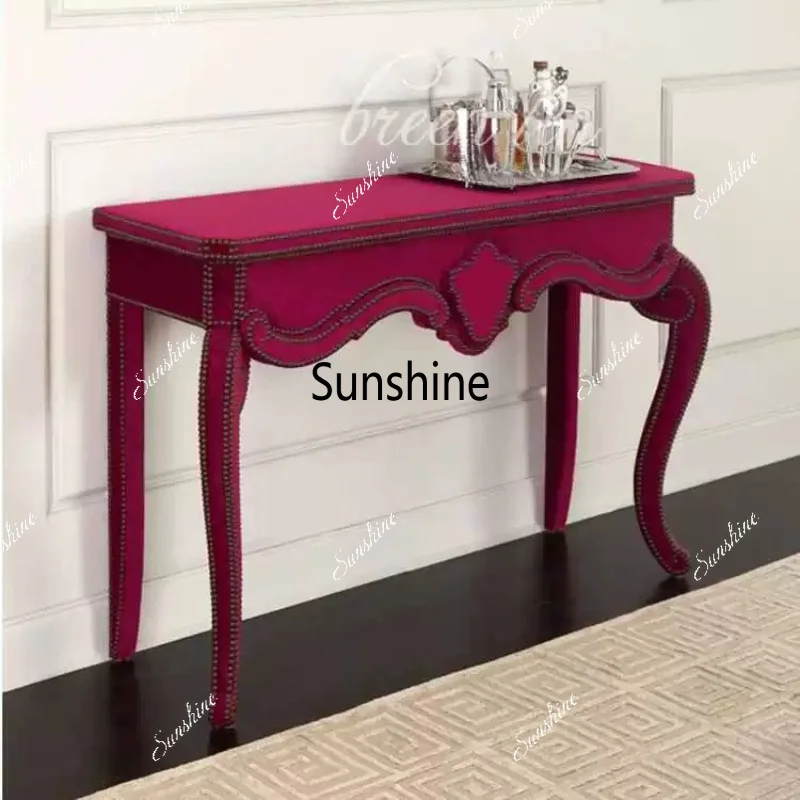French solid wood foyer entrance table villa living room fabric modern simple shelf