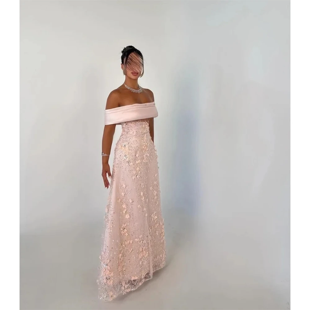 فستان حفلة موسيقية أنيق من التل مزين بالزهور 2025 قبالة الكتف من الساتان حورية البحر طول الأرض فساتين الحفلات الرسمية حسب الطلب