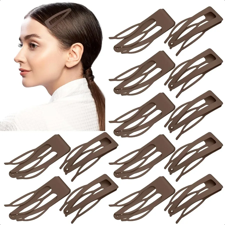 

24 Pcs Double Grip Hair Clips Metal Snap Clips Women Barrettes for Hair Making Salon plies Brown 2.8 Inch