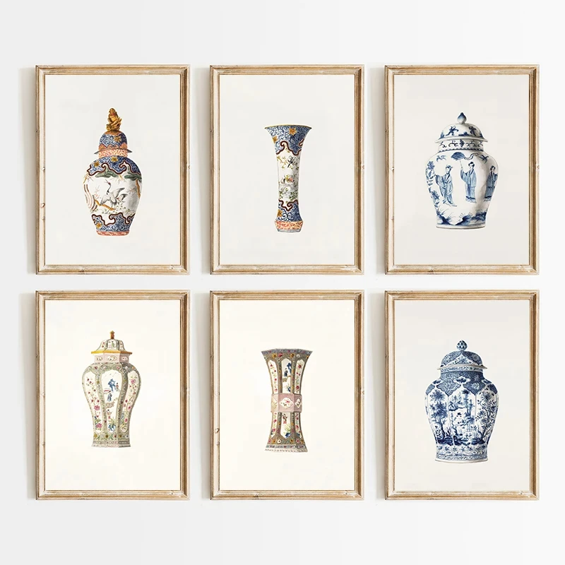 Antique Chinoiserie Ginger Jar Posters and Prints Canvas Printing French Wall Art Picture for Living Room Home Decor Gifts