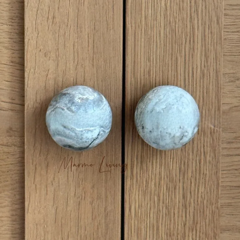 100% Natural Marble Door Handle Black Silver Travertine Stone Ball Knob  Designer Art Retro Drawer Handle