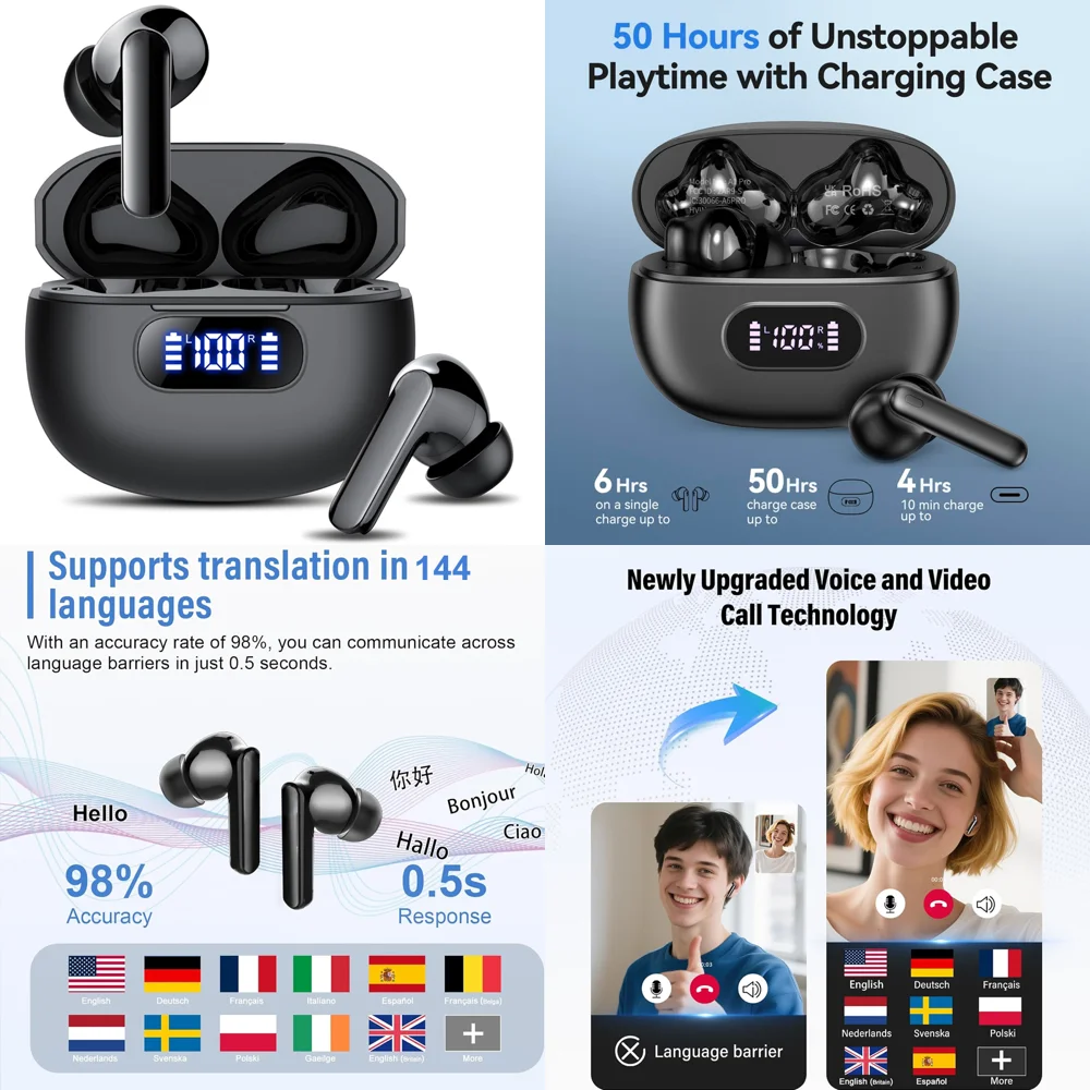 

Wireless Earbuds BT 5.4 TWS AI Language Translator Headphone with LED Display Real Time Earphone for BusinessTrending Products