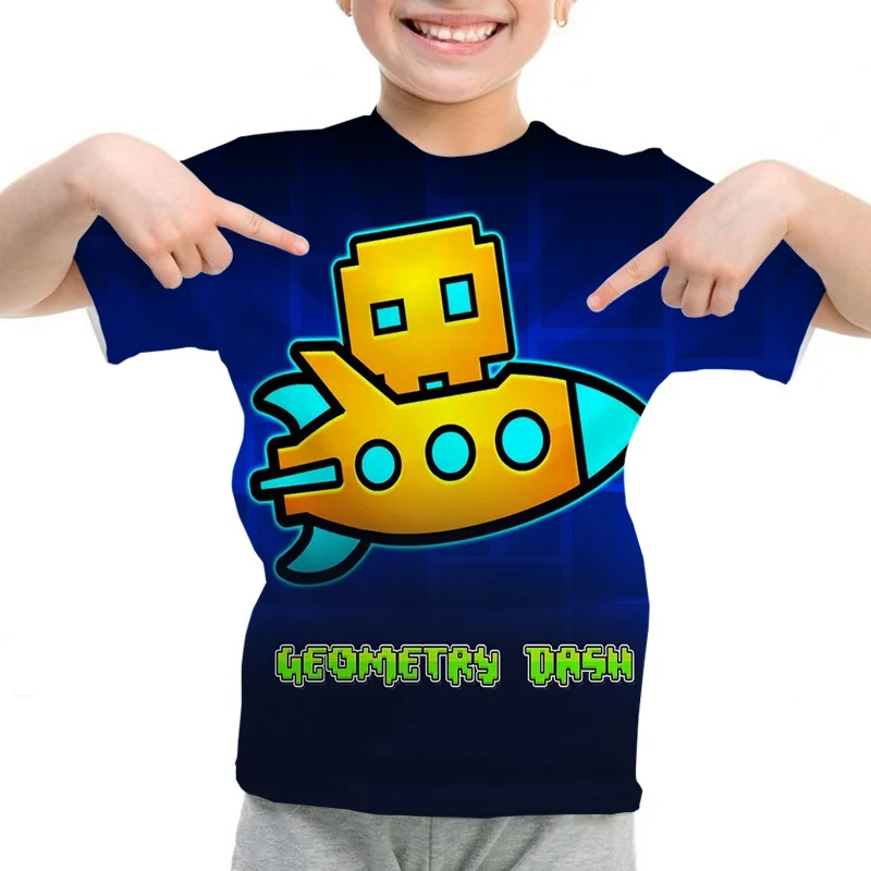 Game Angry Geometry Dash T-Shirt Boy Girls Cartoon 3d Print Kids T-shirts Summer Short Sleeve Casual T Shirt Children Clothing