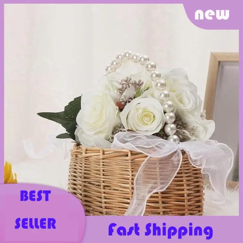 

Necessary Pastoral Style Wicker Flower Basket With Pearl Handle,Elegant Wedding And Home Decoration Accessories,Flower Girl Bask