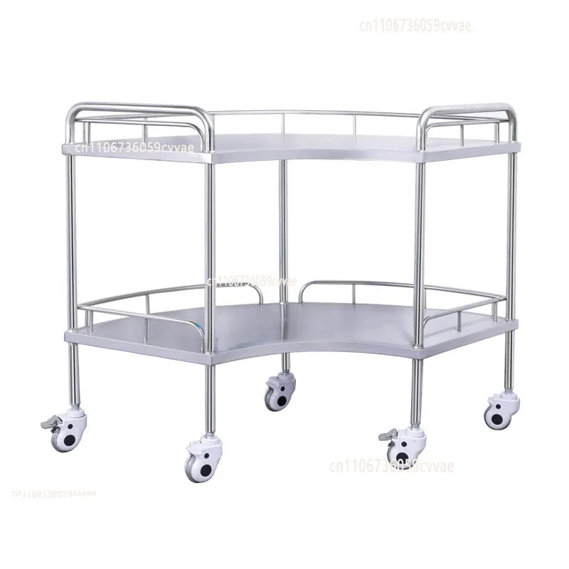Stainless Steel Sector Surgical Instrument Cart Hospital Mobile Curved Storage Console Cart