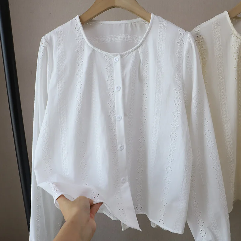 

Новый женский универсальный топ свободного кроя с длинным рукавом-фонариком и вышивкой, весна 2026