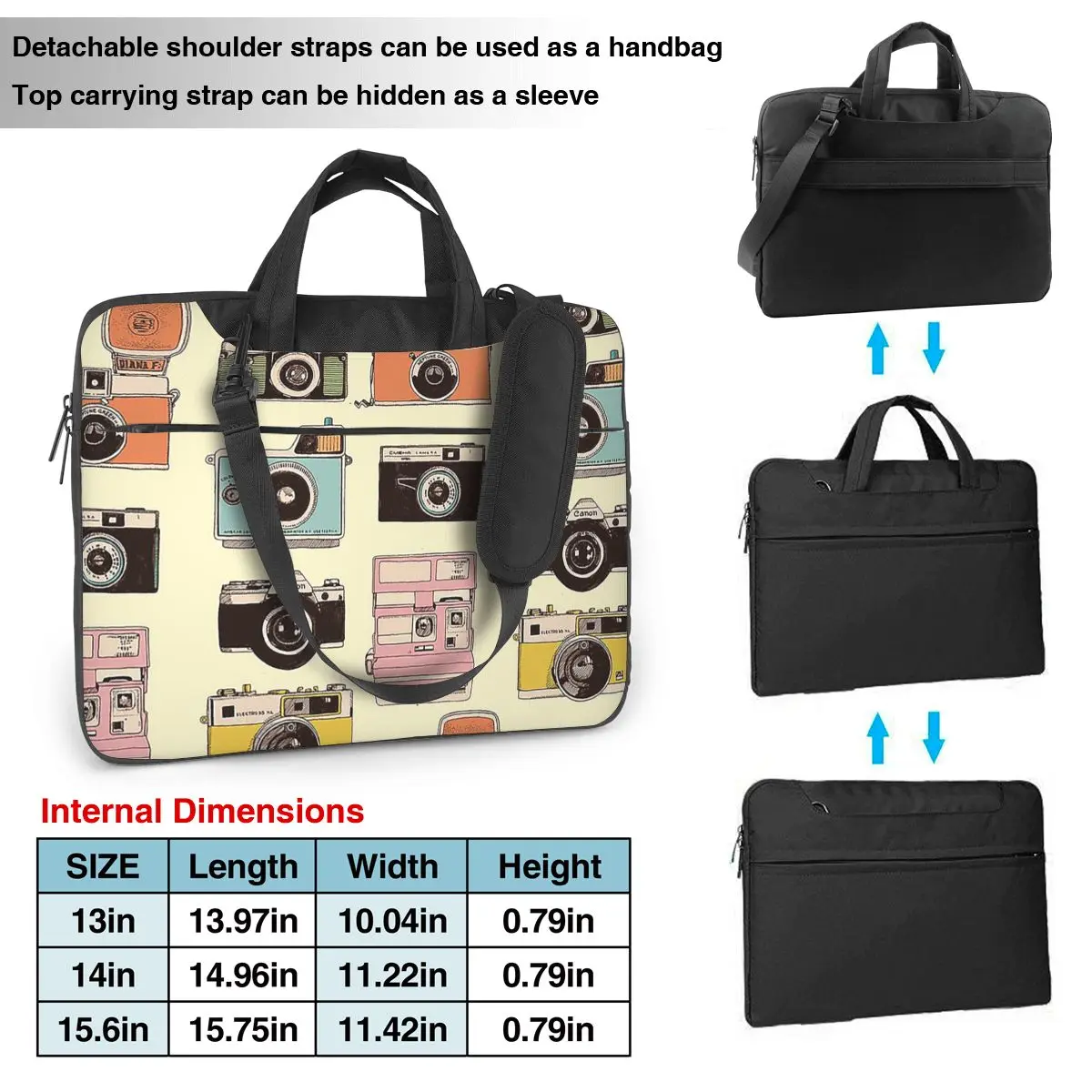 Vintage Camera Laptop Bag Protective Case Computer Bag 13 14 15.6 Inch Crossbody Notebook Pouch For Macbook Pro Air