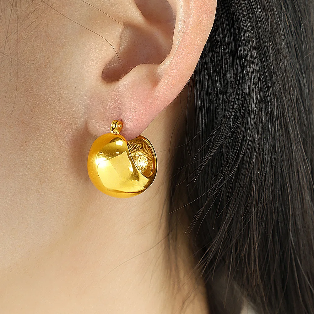 316L Stainless Steel New Fashion Jewelry Minimalism 18K Gold-plated Classical Style Hemisphere Shape Women Popular Stud Earrings