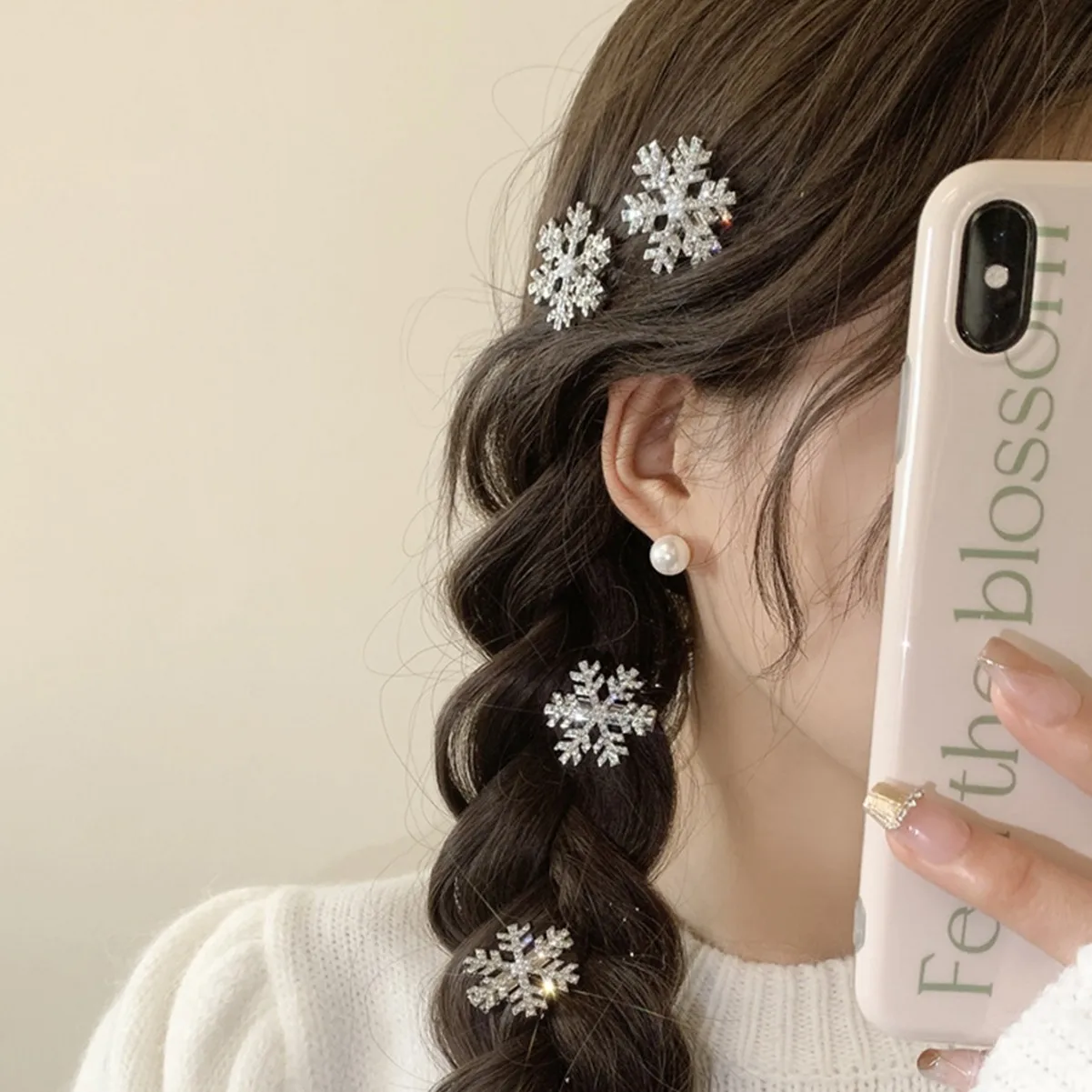 2pcs/set Snowflake Hair Side Clips Sliver Glitter Bangs Side Clip Glitter Shiny Sweet Girls Hairpins Christmas Styling Headwear