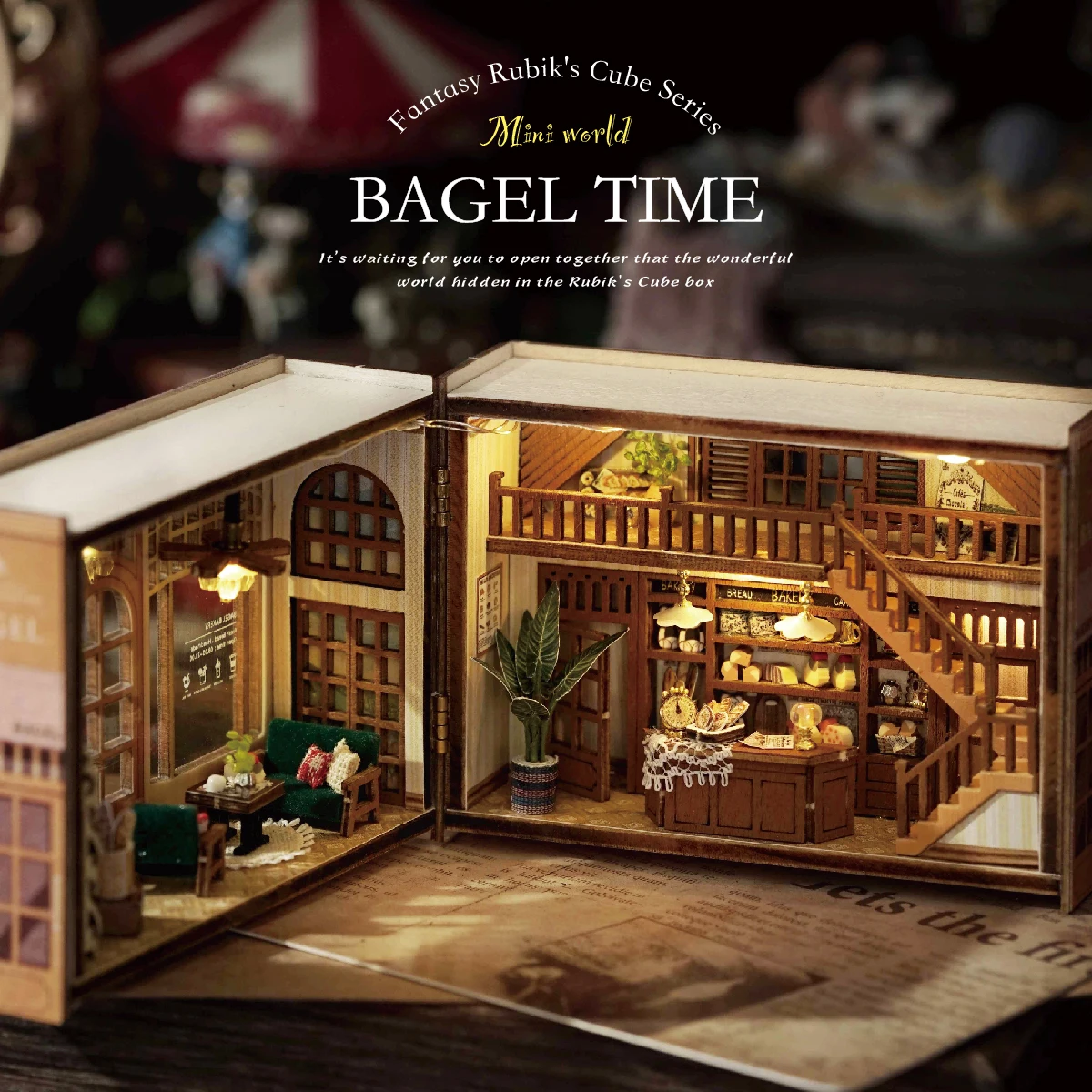 

SnapTogs Palm Sized DIY Miniature House Vintage Book Nook Tiny Doll House Cozy Mini Bakery Roombox Wooden Building Blocks Toy