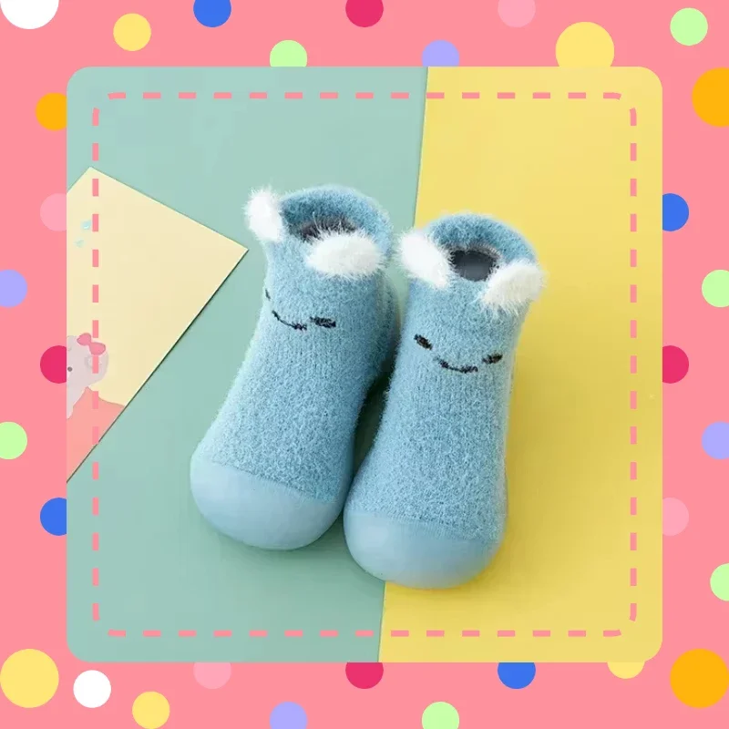 Классический стиль, осенне-зимние детские зимние утолщенные носки-тапочки, домашняя хлопковая обувь с мягкой подошвой, обувь и носки для малышей