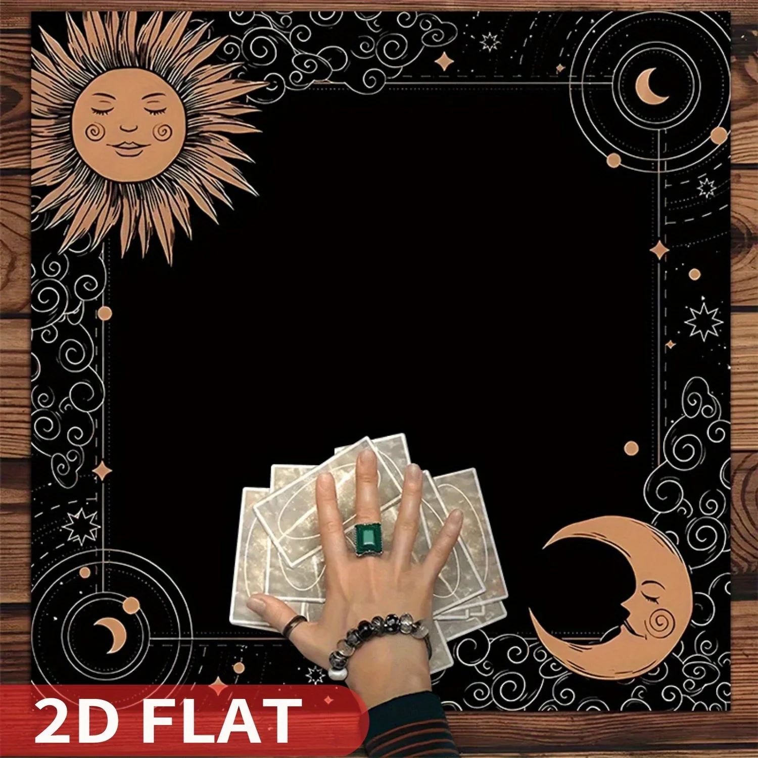 

1pc Tarot Starlight Party Tablecloth Sun and Moon Copper Pattern, Durable Polyester Witchcraft Table Cover for Tarot Spreads