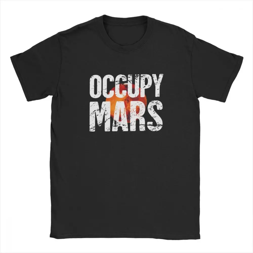 Occupy Mars T Shirt for Men Printed Tops Space Elon Musk Spacex Planet T-Shirts Short Sleeve Vintage Crew Neck Cotton Tee Shirt