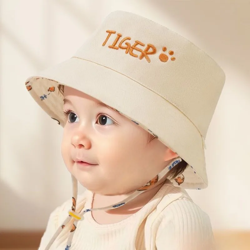 Letter Embroidered Baby Bucket Hat Double Sided Print Toddler Baby Boys Girls Fisherman Caps Cute Print Kids Sun Hat