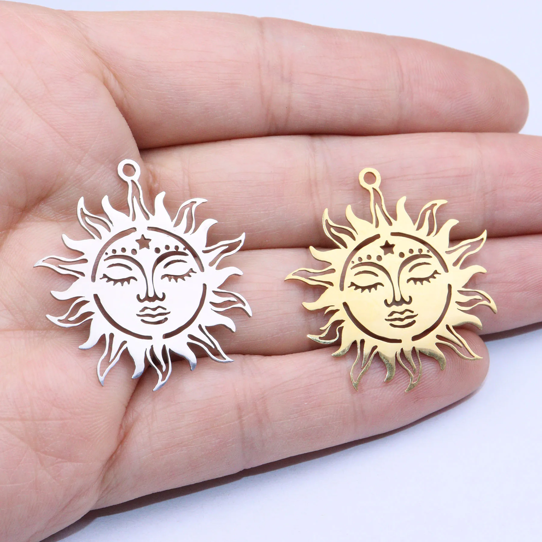 5pcs Stainless Steel Shiny Big Beautiful Sun Jewelry Charms Pendant DIY Handcraft Waterproof Antiallergic