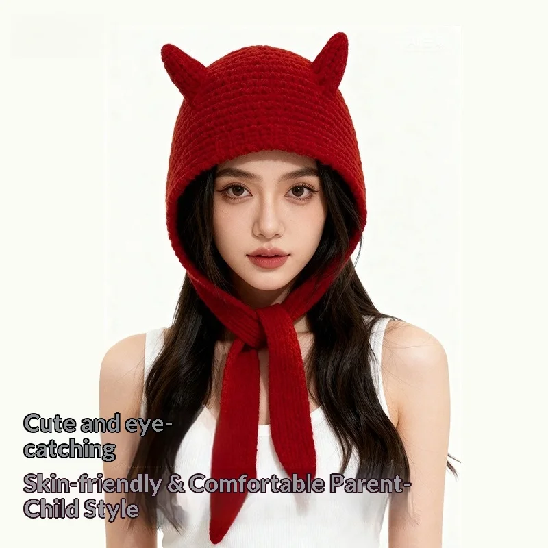 Winter Warm Ribbed Knit Hat with Long Tie Strap Cross‑Tied Ear Protection Hood Cap Autumn Winter Solid Color Warm Knitted Beanie