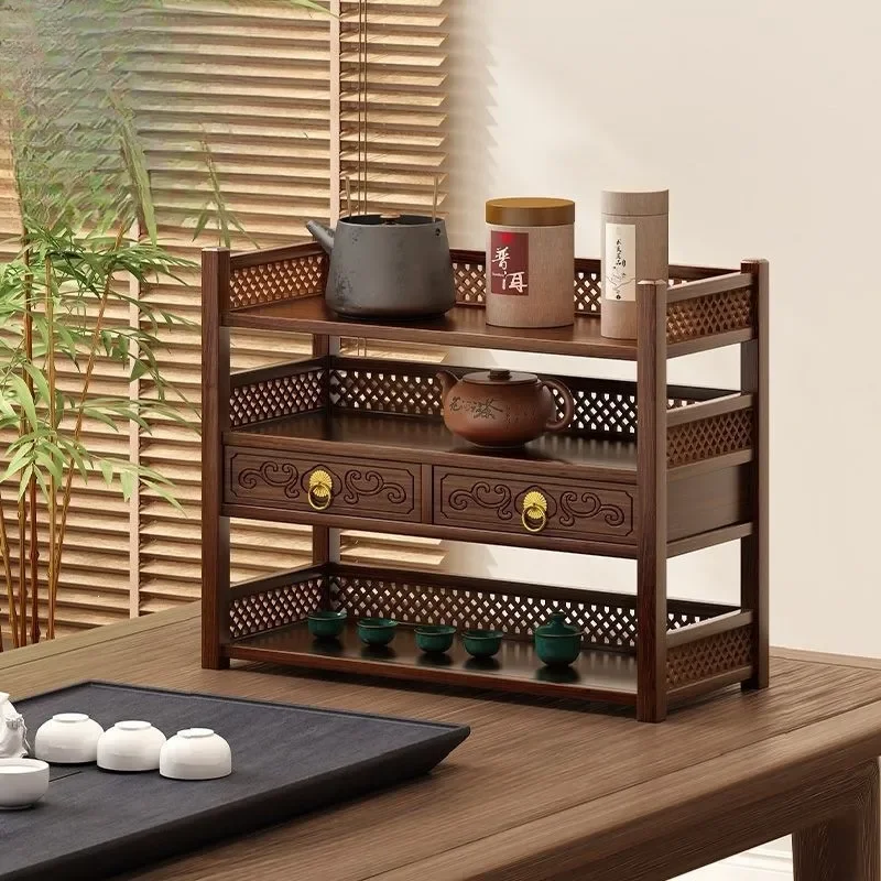 Solid Wood Tea Table Small Desk for Purple Clay Pot Storage Rack Bogu Shelf Display Stand for Tea Set Organization Home Decor