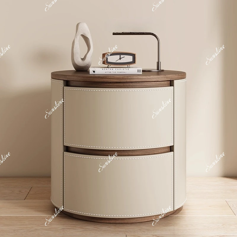 

Cream bedside table for home bedroom small solid wood shelf